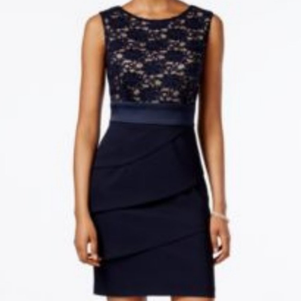 Connected Apparel - Lace Tiered Sheath Dress Navy